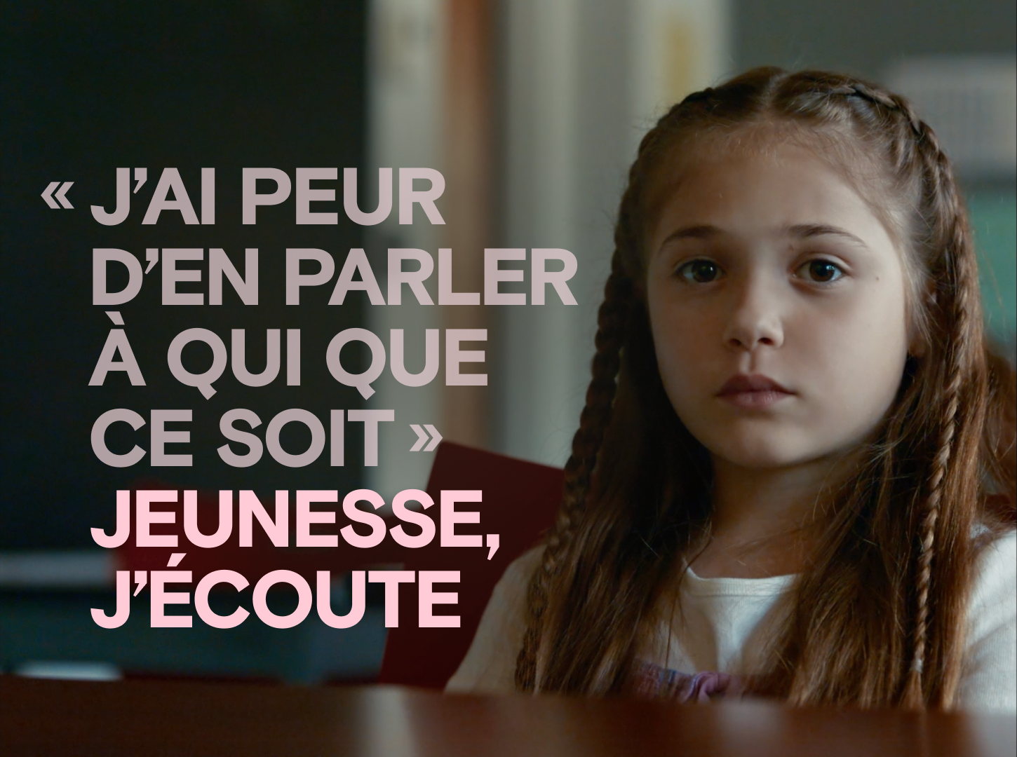 Image d’un texto anonyme, agrégé et paraphrasé d’un·e jeune contactant Jeunesse, J’écoute pour obtenir du soutien en santé mentale, qui se lit comme suit « J’ai peur d’en parler »